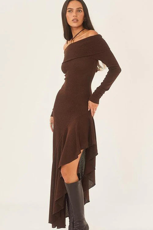 Selina Off-shoulder Flare Midi Knit Dress