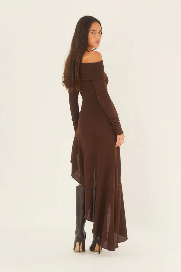 Selina Off-shoulder Flare Midi Knit Dress