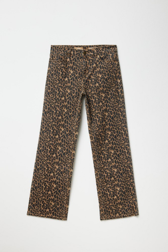 Straight Wide Leg Print Jeans