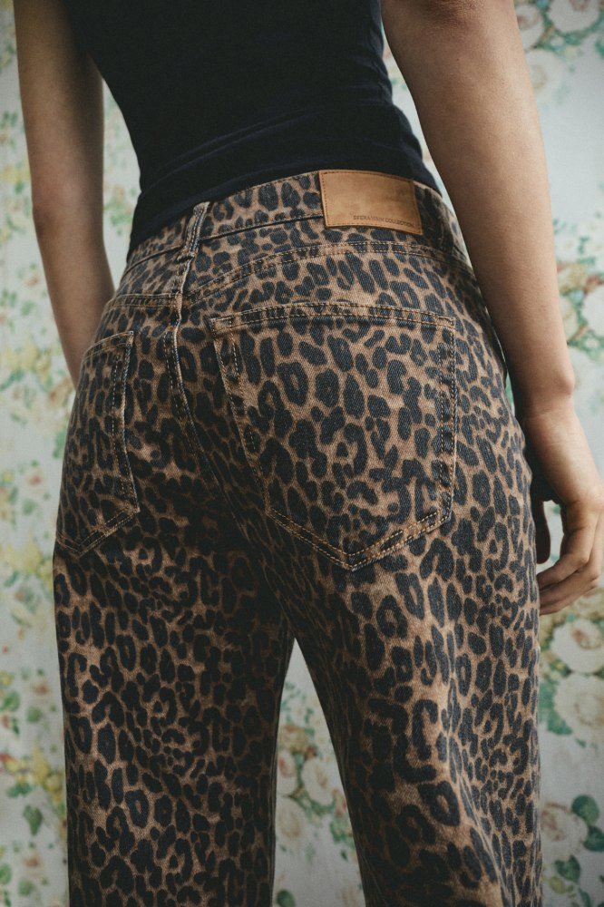 Straight Wide Leg Print Jeans