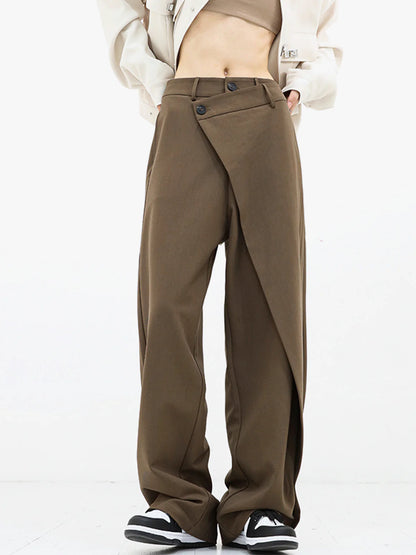 Asymmetrical Button Wide Leg Leisure Pants