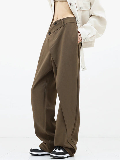 Asymmetrical Button Wide Leg Leisure Pants