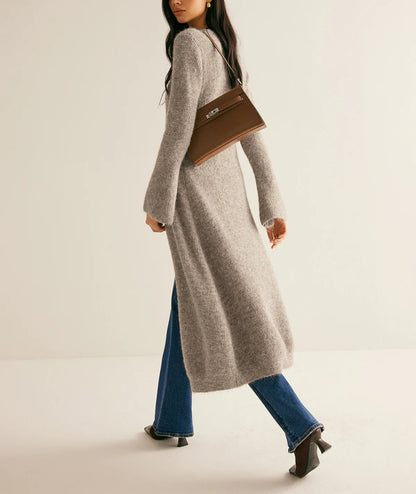 Button-Detail V-Neck Sweater Dress