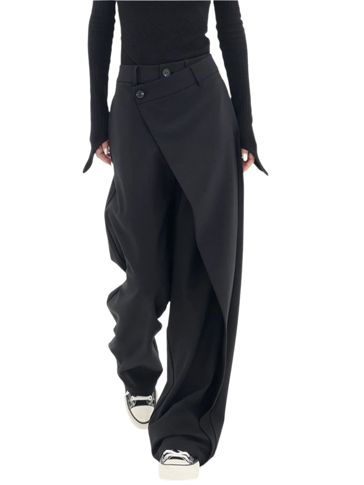 Asymmetrical Button Wide Leg Leisure Pants