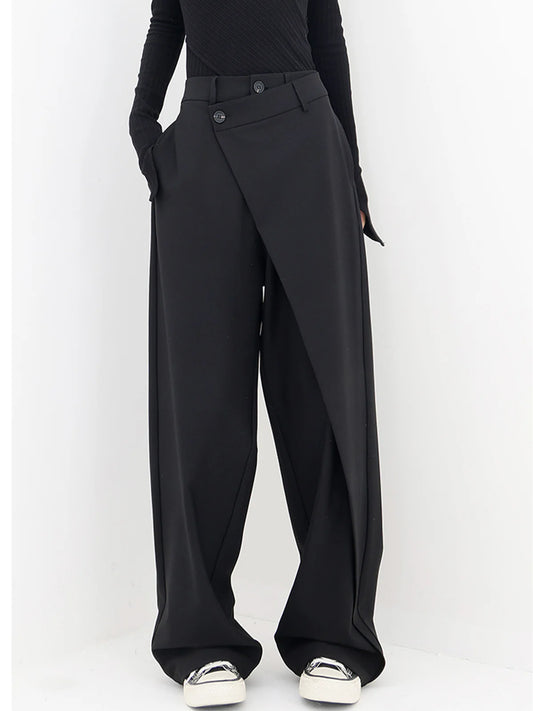 Asymmetrical Button Wide Leg Leisure Pants