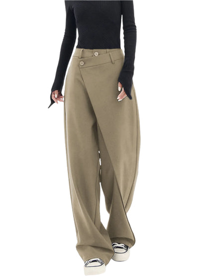 Asymmetrical Button Wide Leg Leisure Pants