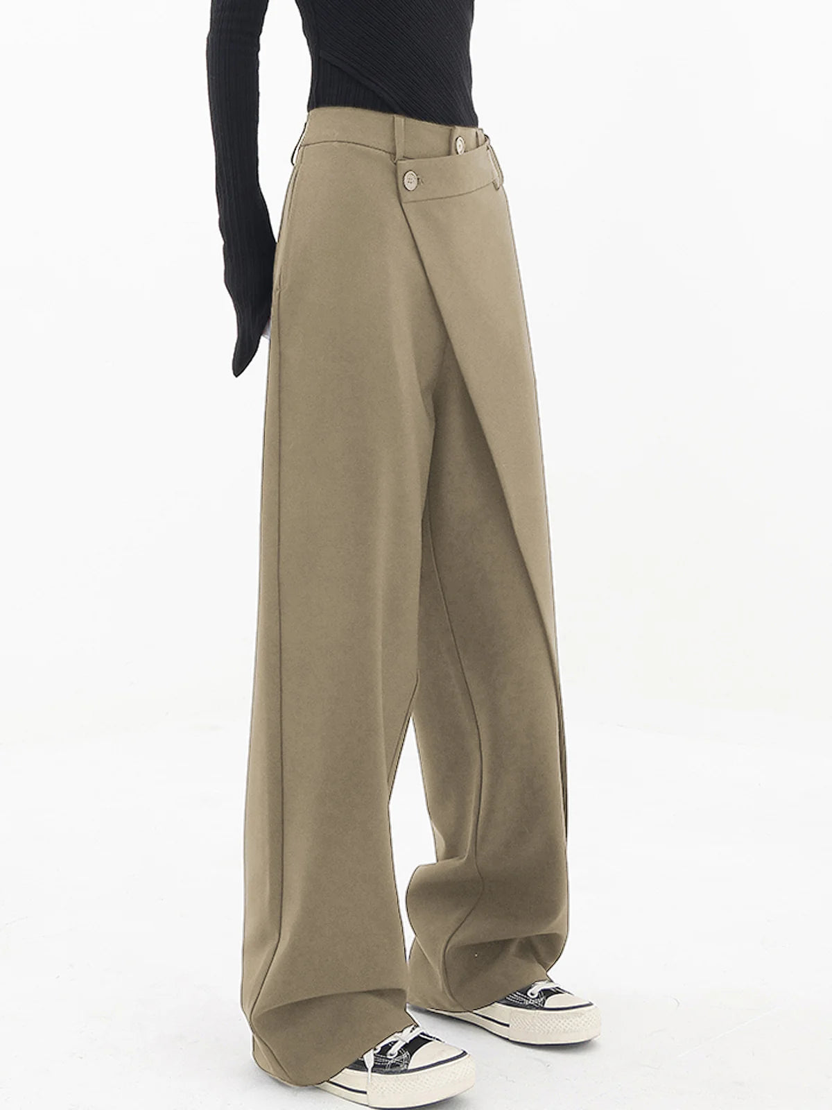 Asymmetrical Button Wide Leg Leisure Pants