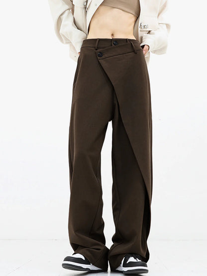 Asymmetrical Button Wide Leg Leisure Pants